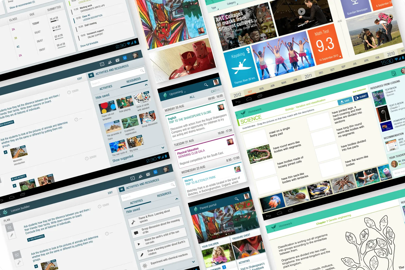 Collage of tablet screens from the education service concepts