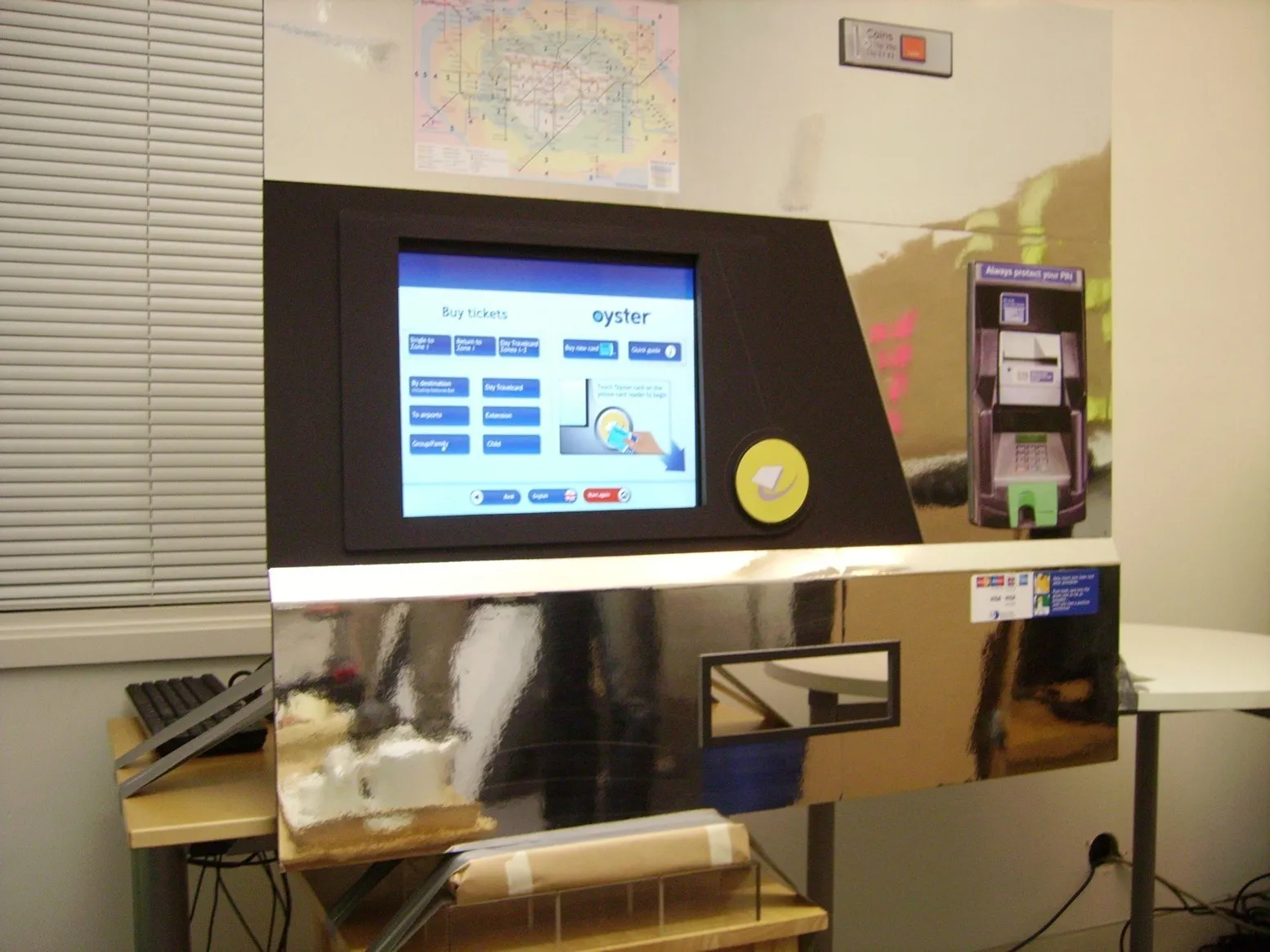 Physical prototype of the redesigned ticket machine, built for user testing