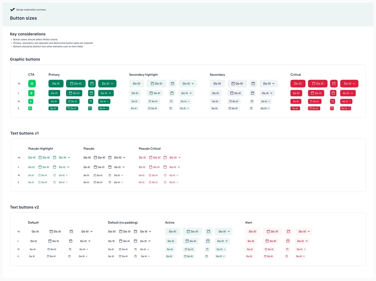 Button size specification — graphic, text v1 and text v2 button scales